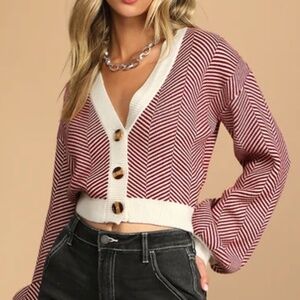 NWOT- Lulus Red and White Button Up Cardigan Size Large